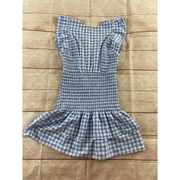 Sugar Lips Everleigh Gingham Blue And White Plaid Smoked Mini Dress - Medium - Picture 11 of 12